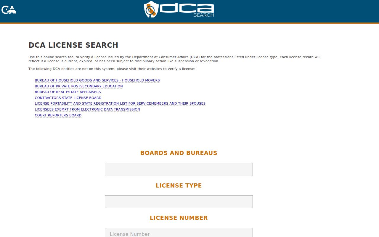 Santa Maria resident lookup view of the California professional license search