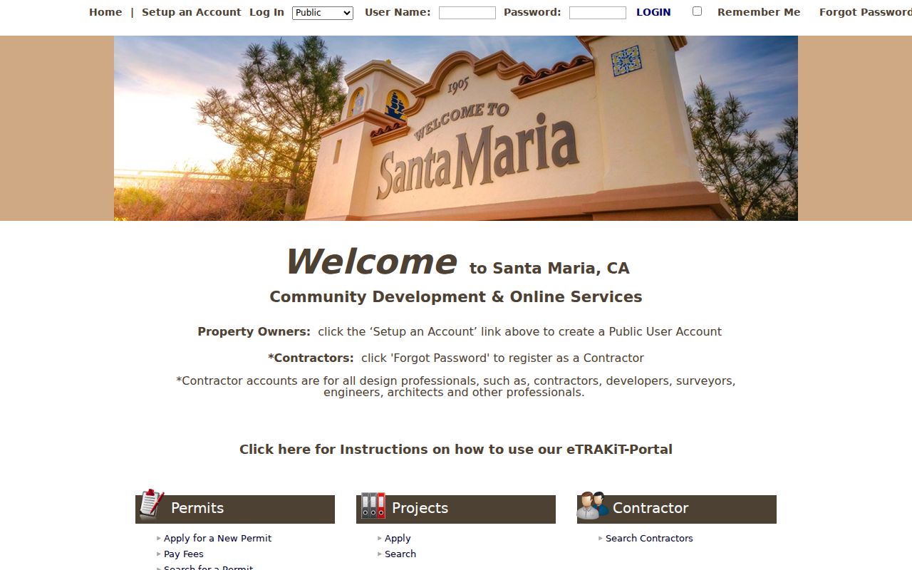 Santa Maria residents directory view of the eTRAKiT address and permit search