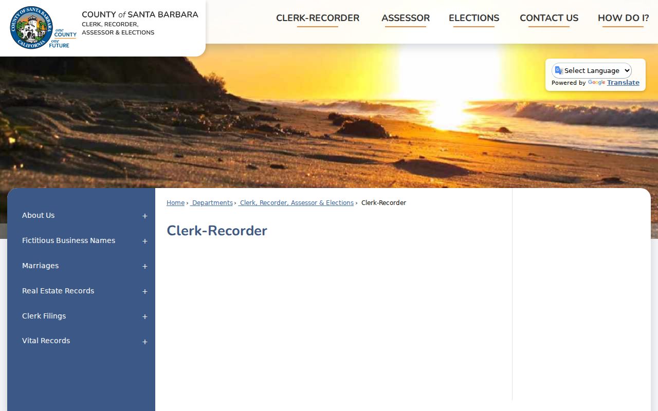 Santa Maria residents directory view of the County Clerk-Recorder services