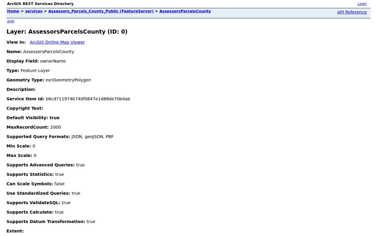 Santa Maria street directory view of the public assessor parcel GIS layer